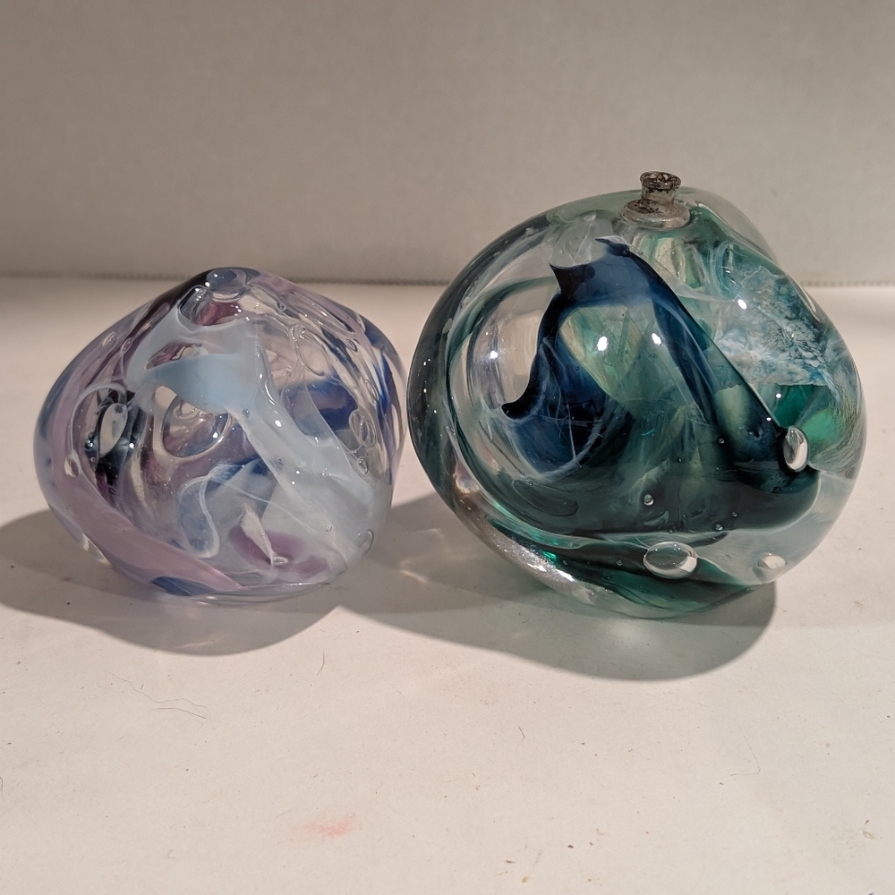 Two Art glass oil lamp.